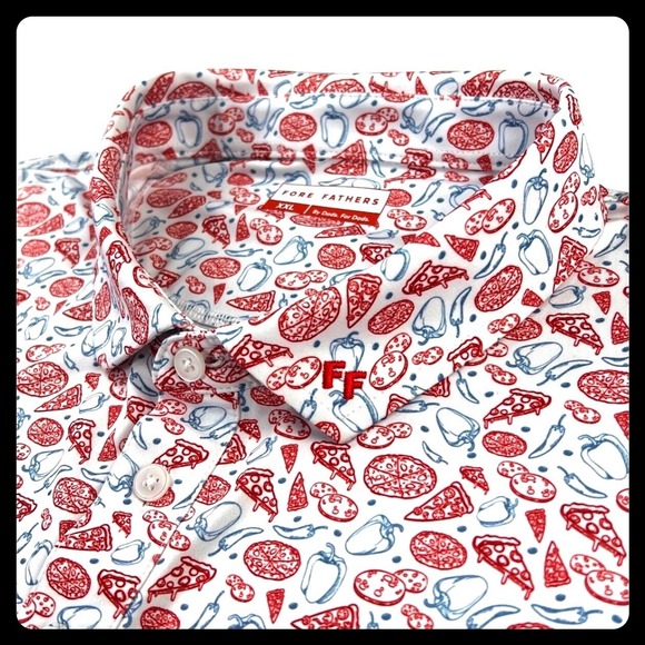Fore Fathers Other - Fore Fathers Golf Polo Shirt Men's 2XL White Red Pizza Pepper Short Sleeve Dads